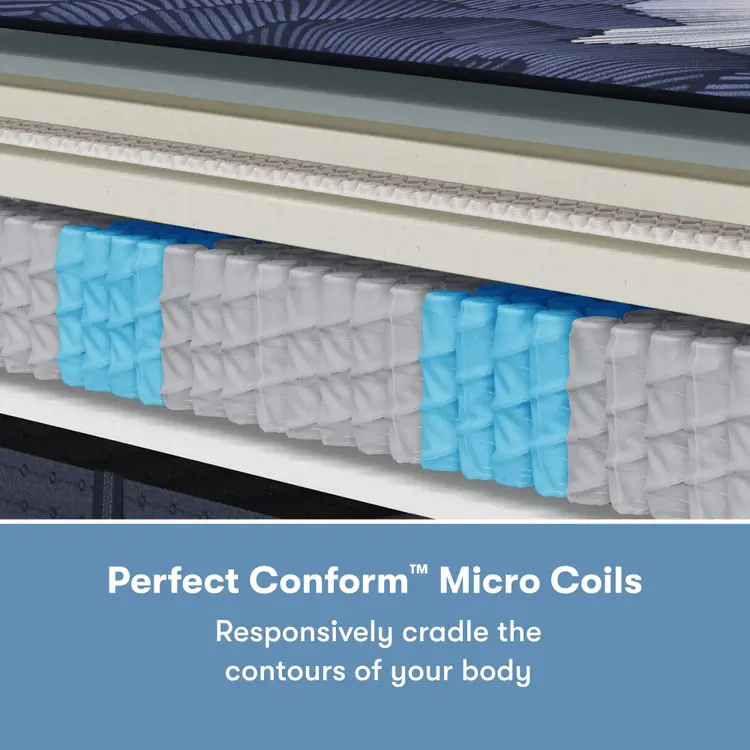 Inside look of a Perfect Sleeper X Hybrid Prescot Medium Firm Mattress showing mico coils || feel: Medium Firm || level: Level 2
